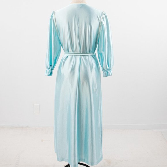 Vintage 70s OS Disco Shiny Robe Dress Blue AS-IS - Picture 5 of 14